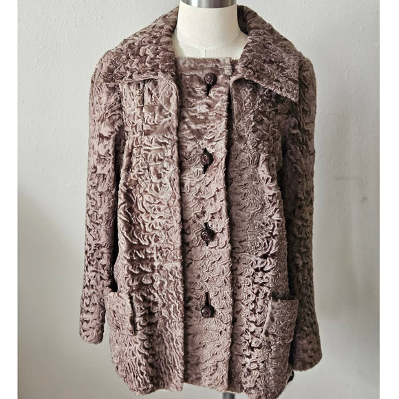 Vintage 50s Brown Persian Wool Coat Medium Levy Wolf - Picture 1 of 13